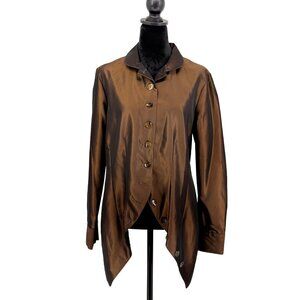 Vtg Earl Rotenberg Asymmetrical Shirt Womens S‎ Silky Metallic Button USA
